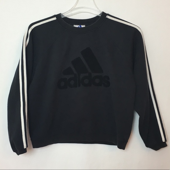 adidas Sweaters - Adidas sweatshirt fuzzy logo classic stripes